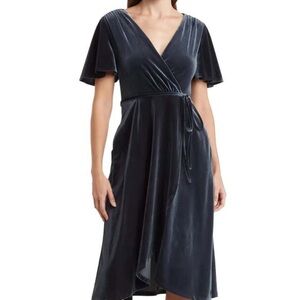 Vince Camuto Velvet Wrap Midi Dress in Deep Blue